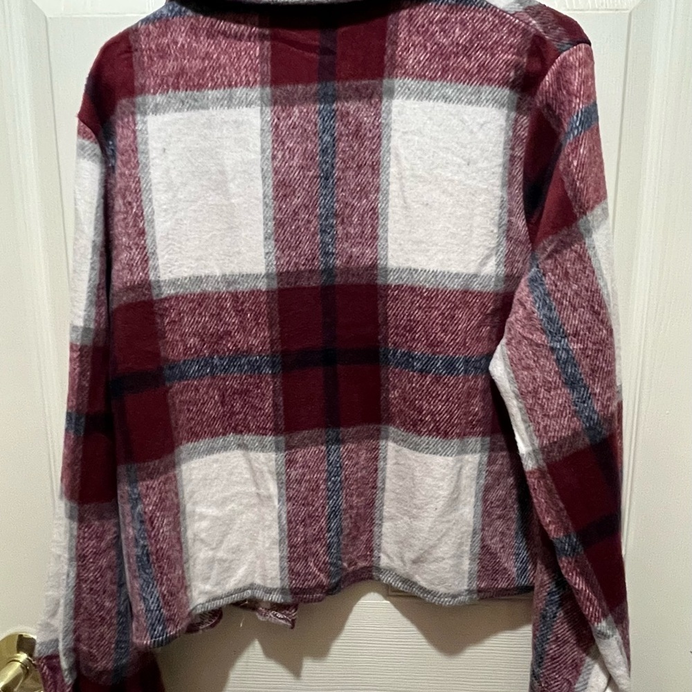 Plaid Red and Cream Button-Up Jacket. - Picture 2 of 6